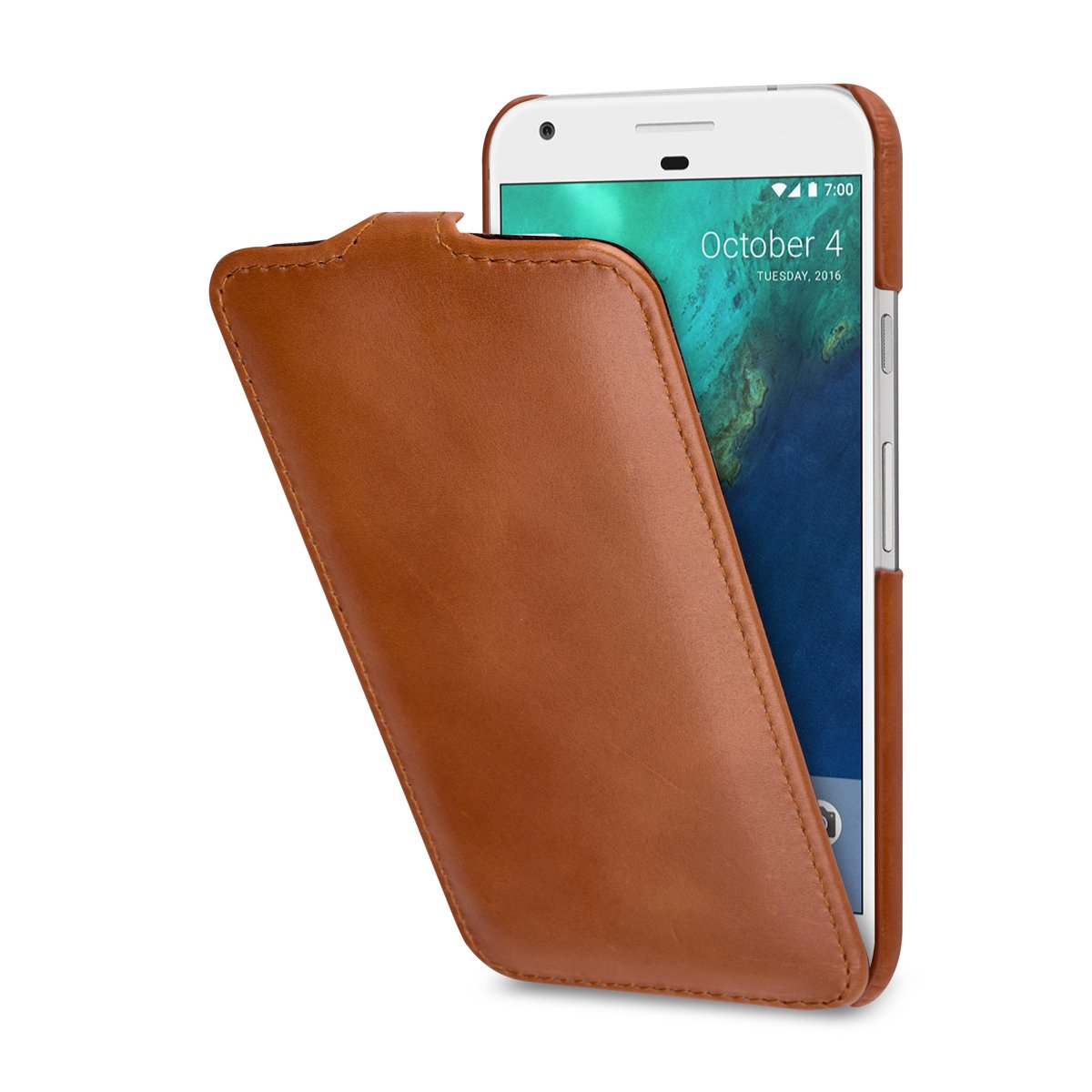 StilGut Case Compatible with Google Pixel XL, Smart Sleep/Wake Function Leather Ultra Slim Case, Cognac Brown โ image 1