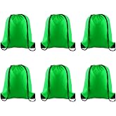 PLULON 6 Pcs Green Drawstring Backpacks for Yoga Traveling Outdoor Sports