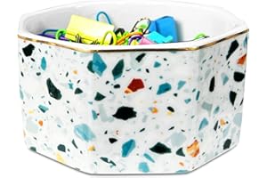 HOMSUN Paper Clip Holder Ceramic Paper Clip Holders Paperclips Holder Dispenser Cute Terrazzo Marble Paper Clip Organizer for Desk Binder Clip Holder Bobby Pin Hair Clip Holder Gift for Office Blue