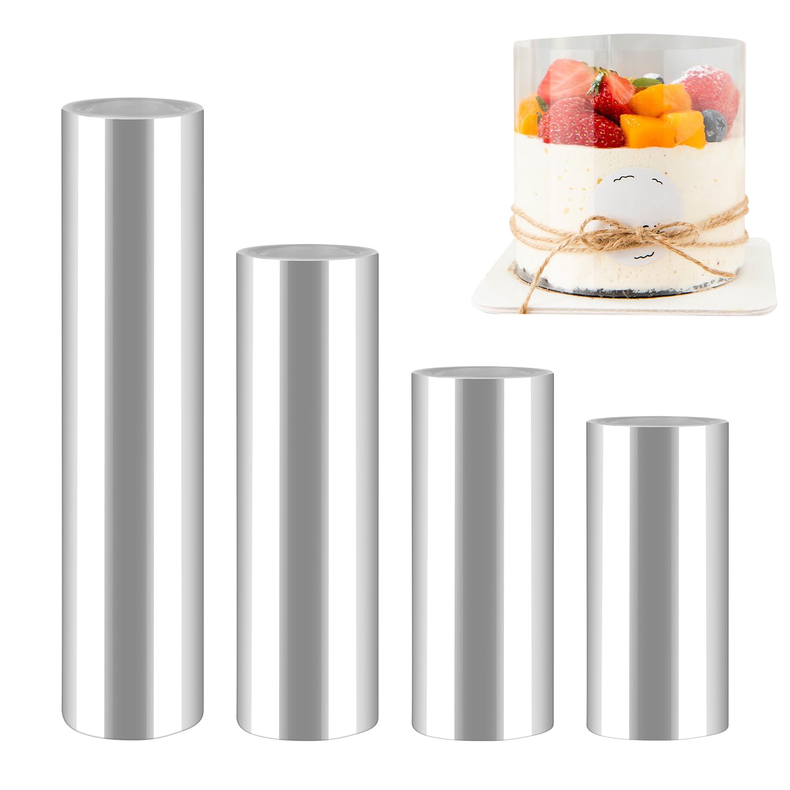 ZEFAN 4 Rolls Cake Collar, Transparent Acetate Cake Collars 8/10/15/20 cm, Clear Cake Sheets for Decorating Cakes, Desserts