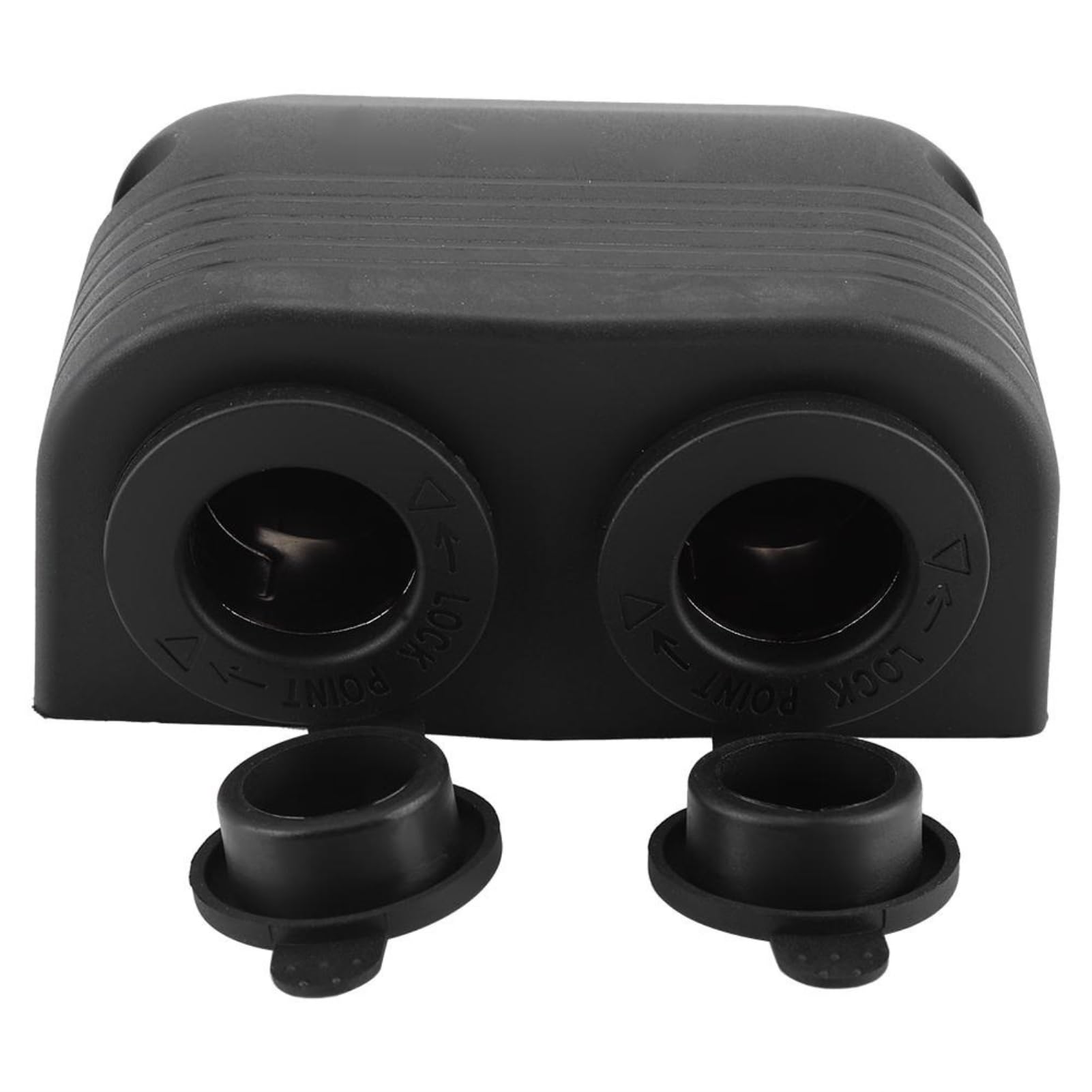 VOBOR Cigarette Power Socket - 12V-24V Black Waterproof Dual Port Surface Mount Plug Socket for Indoor Outdoor Motorbike, Car, Boat, Ride-On, Tractor