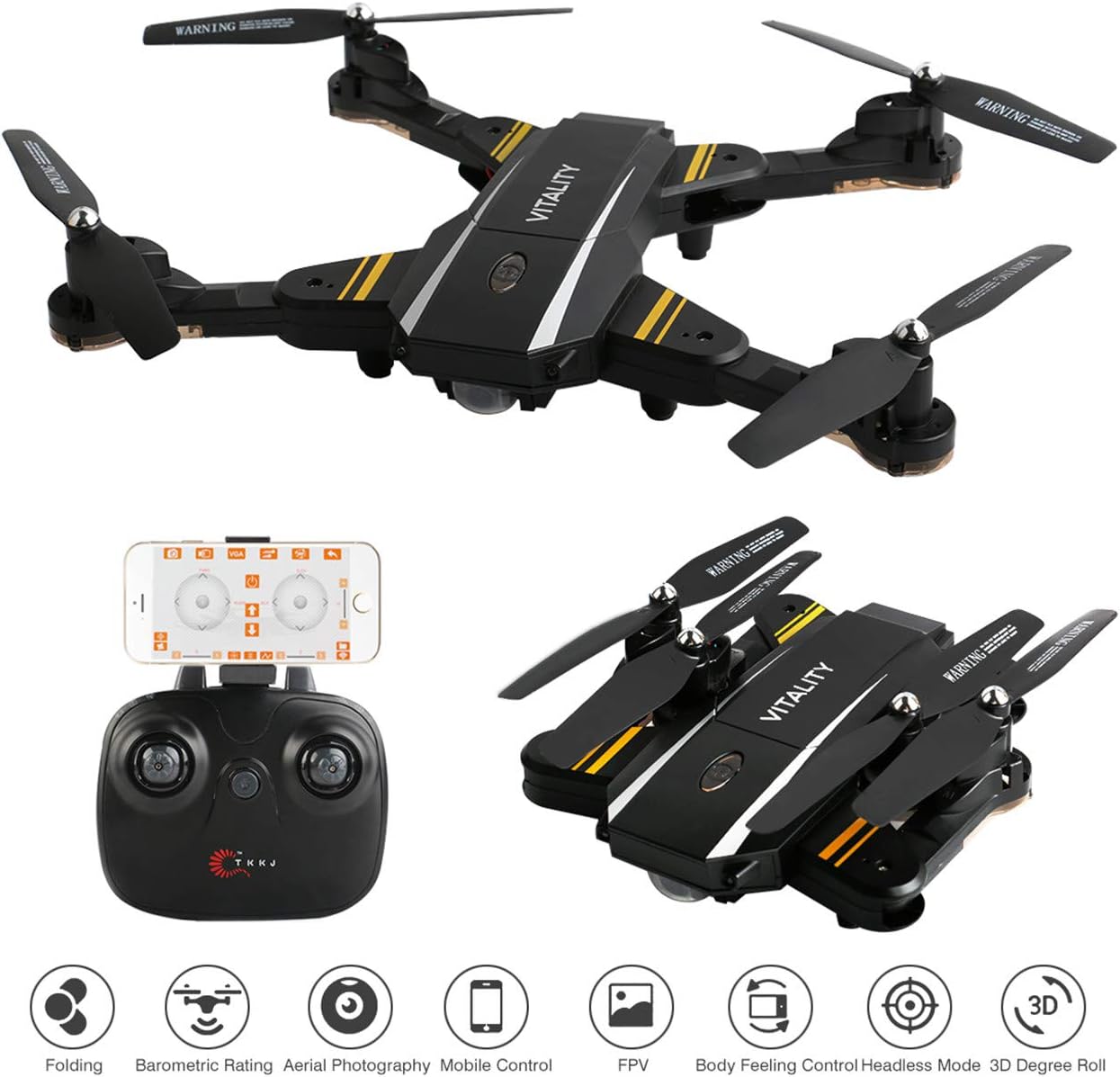 OKPOW Foldable RC Drone with 720P HD Camera, 2.4G WIFI FPV Live Video RC Drone, 6-Axis Gyro Quadcopter with Altitude Hold, Headless Mode for Beginners, Mobile APP Control