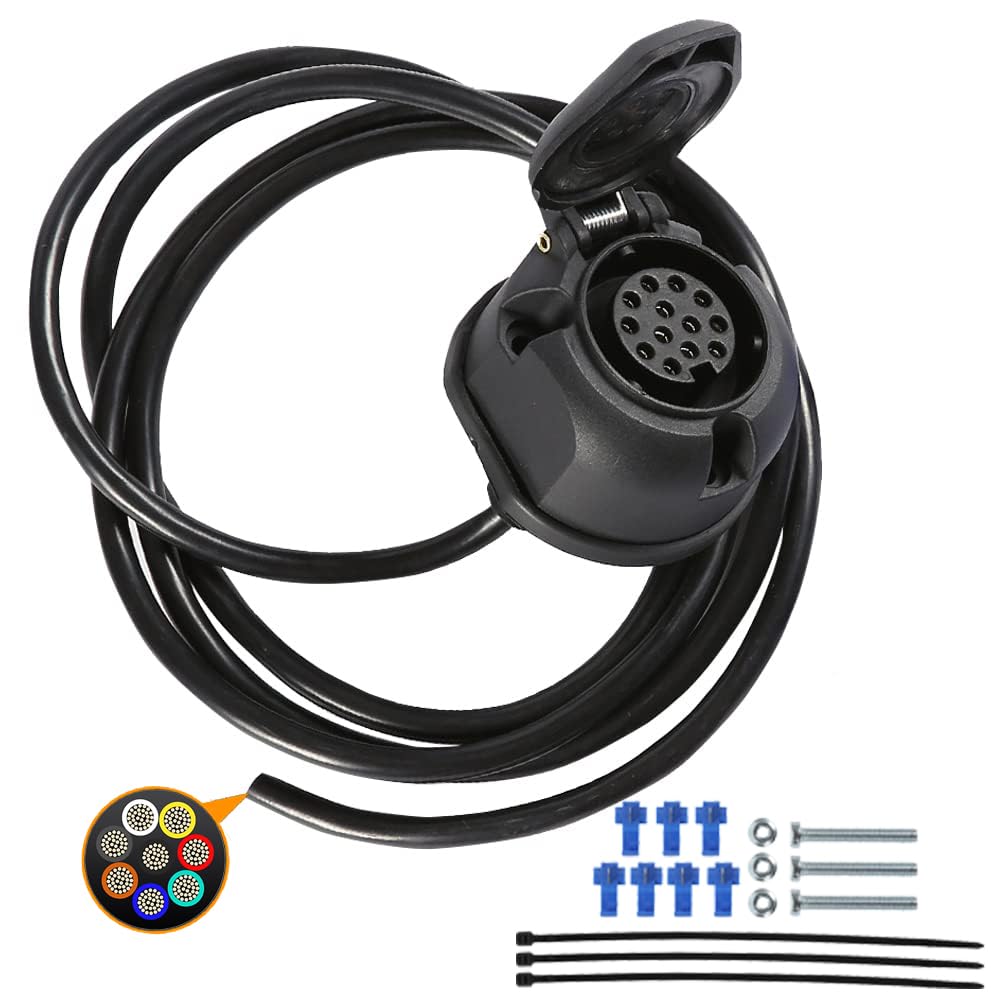 AOHEWEI 13 Pin Pre-wired Socket Trailer Connectors 13 Way with 2M 8 Core Cable Electrics Adapter for Truck RV Caravan or Other Commercial Vehicle