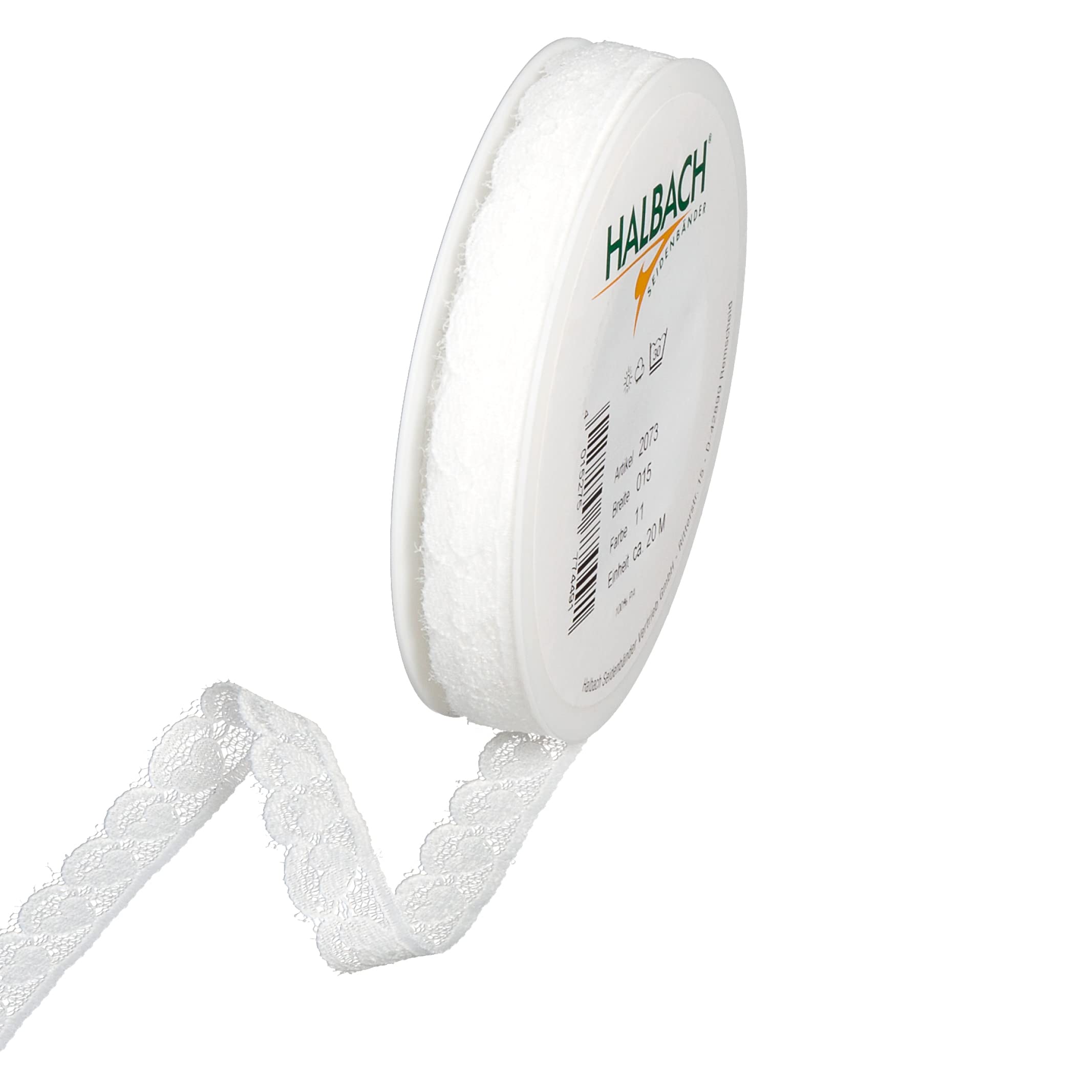 Halbach Seidenbänder Hearts Lace Ribbon White 15 mm x 20 m Lace Sold by the Metre on Roll as Ribbon for Weddings Sewing or Table Decoration, Lace Trim Lace Fabric for DIY Crafts