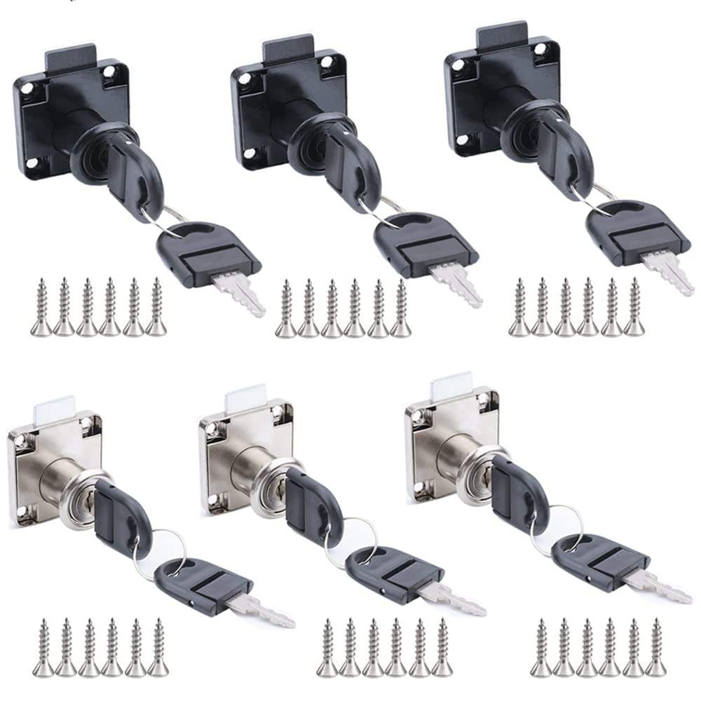 6 Pack Cupboard Drawer Zinc Alloy Cam Lock, Cabinet Deadbolt Lock with Keys, Square Base Furniture Cupboard Drawer for Household Office, Lockers, Cupboards, Cabinet, Toolbox, Door Lock Letter Box Lock