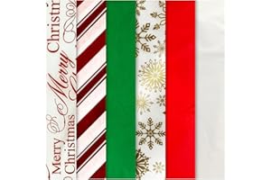 K-Kraft Christmas Tissue Paper for Gift Bags - Bulk Holiday Wrapping Paper - Hot-Stamped Printed and Solid - Red Foil Christmas Stripes Tissue Paper