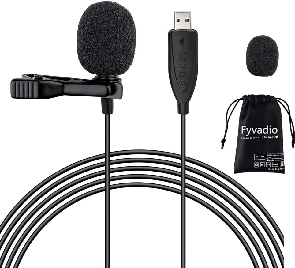 Fyvadio USB Lavalier Microphone, 6.6ft USB Microphone Plug & Play Omnidirectional Lapel Shirt Collar Clip on Mic for PC, Computer, Mac, Laptop, YouTube, Skype, Recording, Podcasting, Gaming