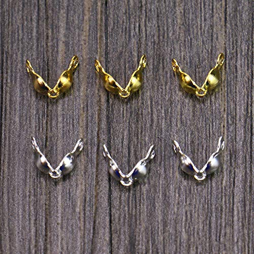 Monrocco 600pcs Metal Open Bead Tips Knot Covers for Jewelry Making, Gold & Silver, Diameter: 4mm