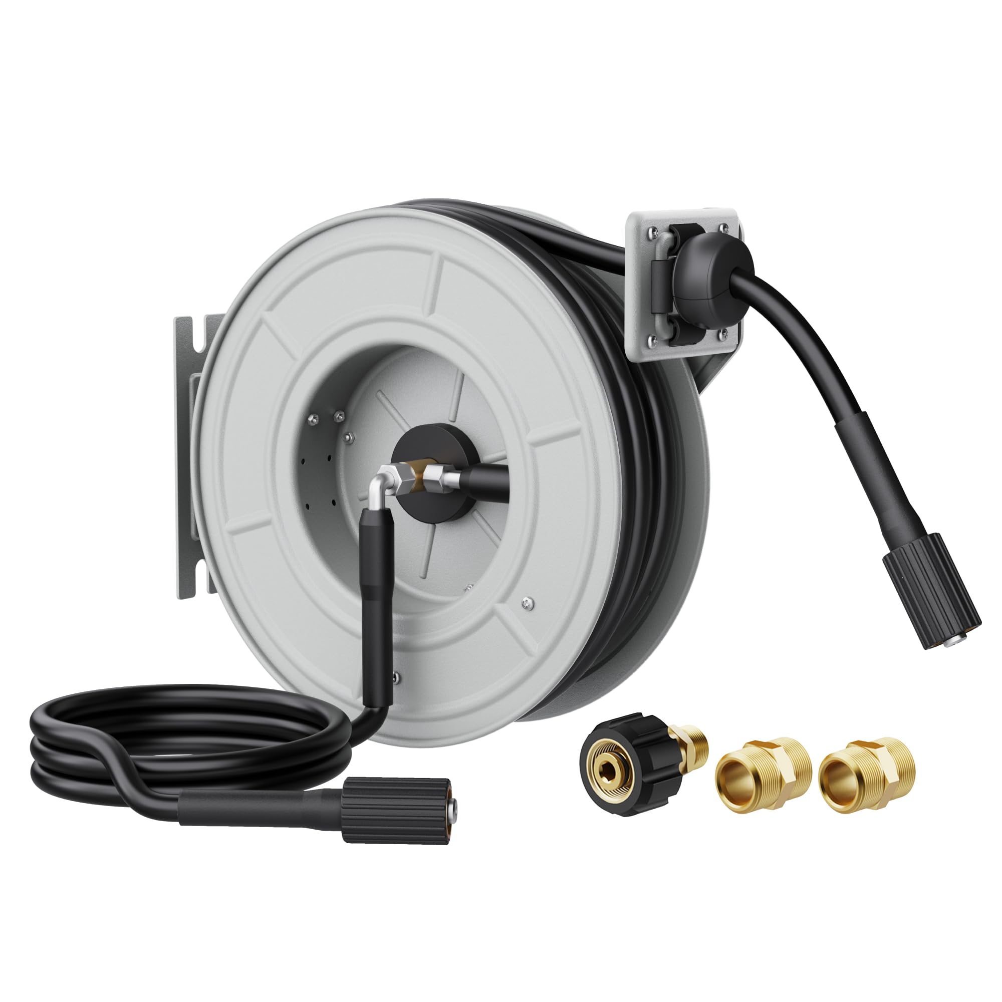 Photo 1 of Giraffe Tools Retractable Pressure Washer Hose Reel, Wall-Mounted, 65ft Auto-Rewind Hose Storage, 3200 PSI Heavy-Duty Steel
