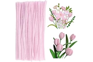 RSACCSKY 100 Pieces Pipe Cleaners Chenille Stem, Solid Candy Pink Color Pipe Cleaners Set for Pipe Cleaners DIY Arts Crafts Decorations, Chenille Stems Pipe Cleaners Christmas Decorations (Light Pink)