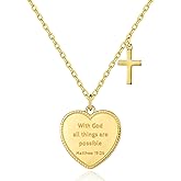 XOYOYZU Engraved Coin Pendant Necklace for Women Christian Bible Verse Cross Necklace Prayer Faith Religious Jewelry Gifts