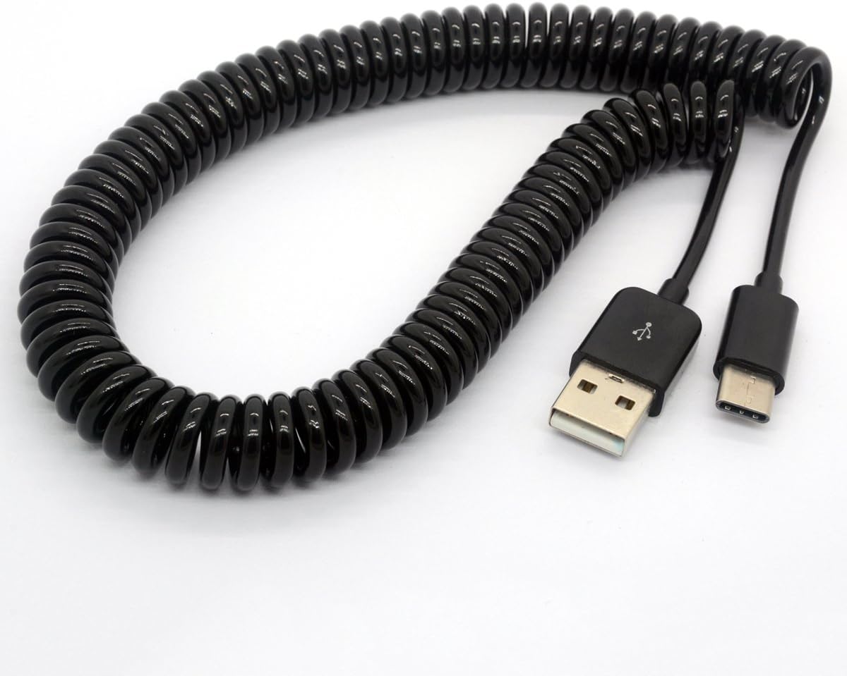 HTGuoji USB Type C Cable Coiled Spring Spiral Type-C Male to USB 2.0 A Male Extension Cord Data Sync Charger Lead for Nexus Macbook Google Chromebook Nokia N1 Tablet PC/Letv Smart Phone (3 Meter)