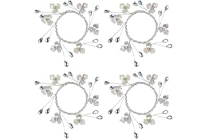 RSACCSKY 4Pcs Pearl Beaded Candle Rings Wreath Faux Kitchen Cabinet Wreaths 2 Inch Center White Berry Wreath Farmhouse Wreath for Christmas Door Wall Window Wedding Decor (B)