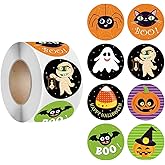500 PCS Halloween Stickers Roll Halloween Pumpkin Bat Spider Stickers 8 Vibrant Colors and Designs, Round Seal Label Envelope Seals Paster for Party Decorations Supplies