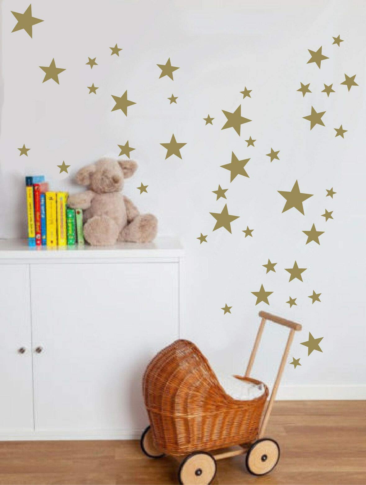 64 Vinyl Stars Wall Stickers Mixed-Sized (Gold - Large)