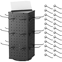 QWORK Rotating Pegboard Display Stand with 24 Hooks - 4-Sided Metal Spinning Peg Board Display