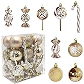 36 Pcs Christmas Ornaments, MOYEE Shatterproof Plastic Christmas Ornaments for Tree - Candy Cane Christmas Decorations Candies Christmas Ball Ornaments (Sliver)