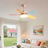 IBalody Modern Colorful Ceiling Fan with Light Remote 6 Speed Quiet 36in Ceiling Fans 60W LED 3-Color Changing Pink Ceiling F
