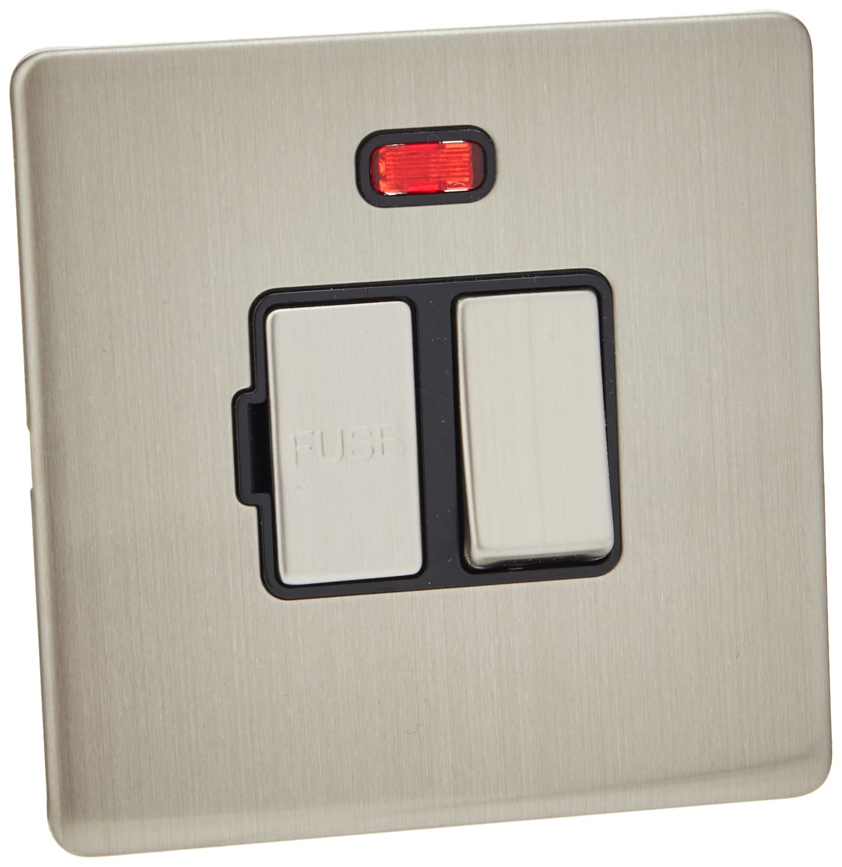 AET SLSFNBS Screwless Satin Chrome Flat Fused Spur w/Neon Black Insert Metal Rocker Switch