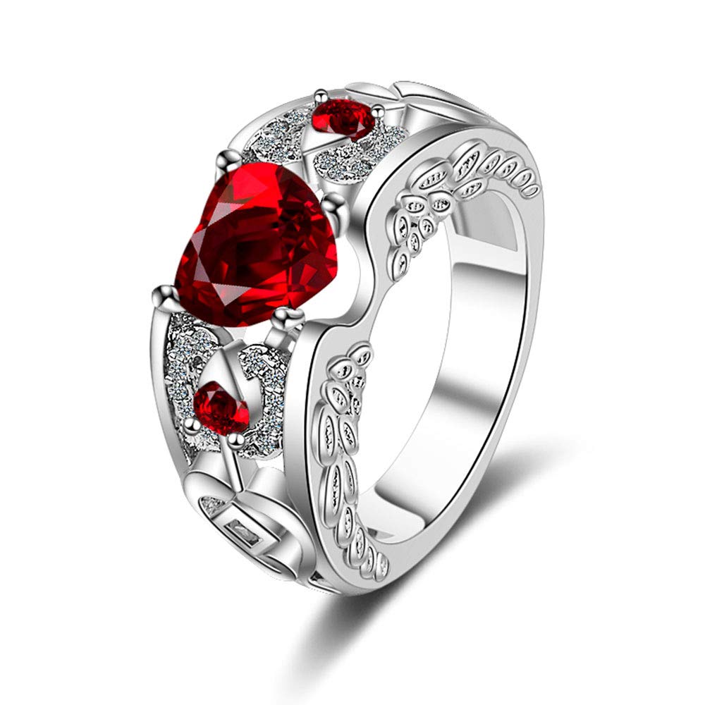 Chandler 925 Sterling Silver Red Zirconia Ring Wedding Ring for Women Men Girls Valentine's Gift -Adjustable Size Silver Ring
