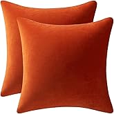 DEZENE Throw Pillow Covers 18x18 Burnt Orange: Pack of 2 Cozy Soft Velvet Square Modern Luxury Decorative Throw Pillow Cases for Sofa Couch Living Room Bed Home Decor