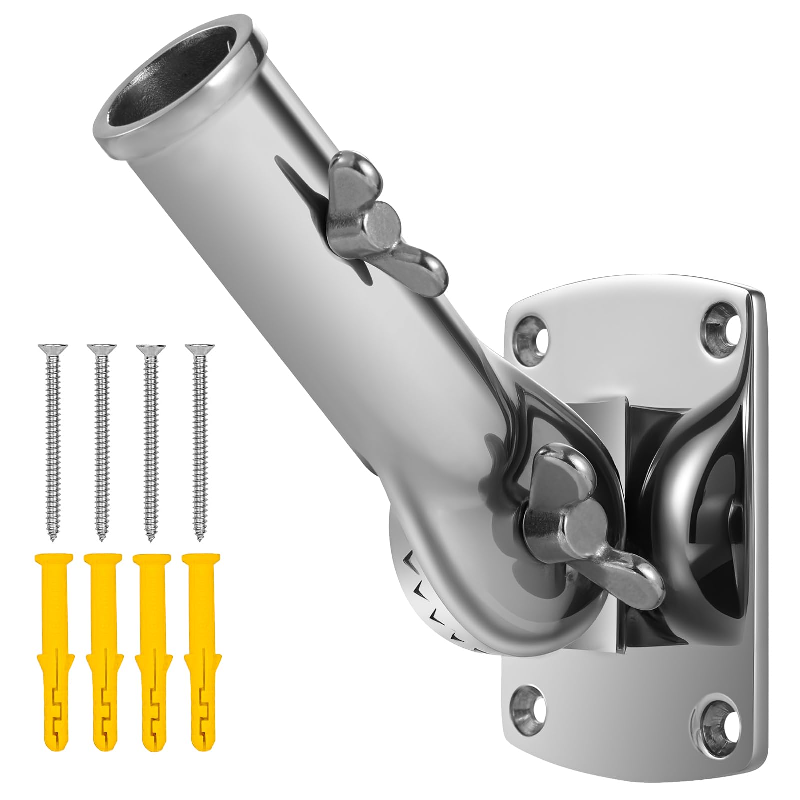 Photo 1 of 316 Stainless Steel Heavy Duty Flag Pole Holder for Outside House, 180° Adjustable Flag Pole Mounting Bracket for 1" Flagpole, Rust-Free and Wind-Resistant Outdoor Flag Holder for Truck, Boat, 1 inch