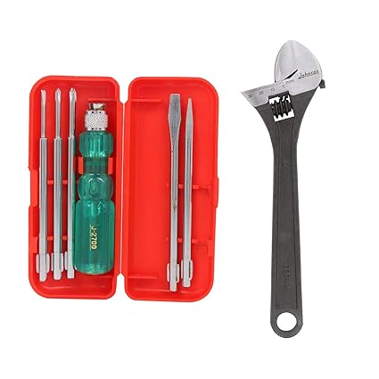 Suzec Johnson Basic Home Kit 5-Pieces Screwdriver Kit (Multicolour) & Vanadium Steel Adjustable Wrench (Silver, 300 mm)