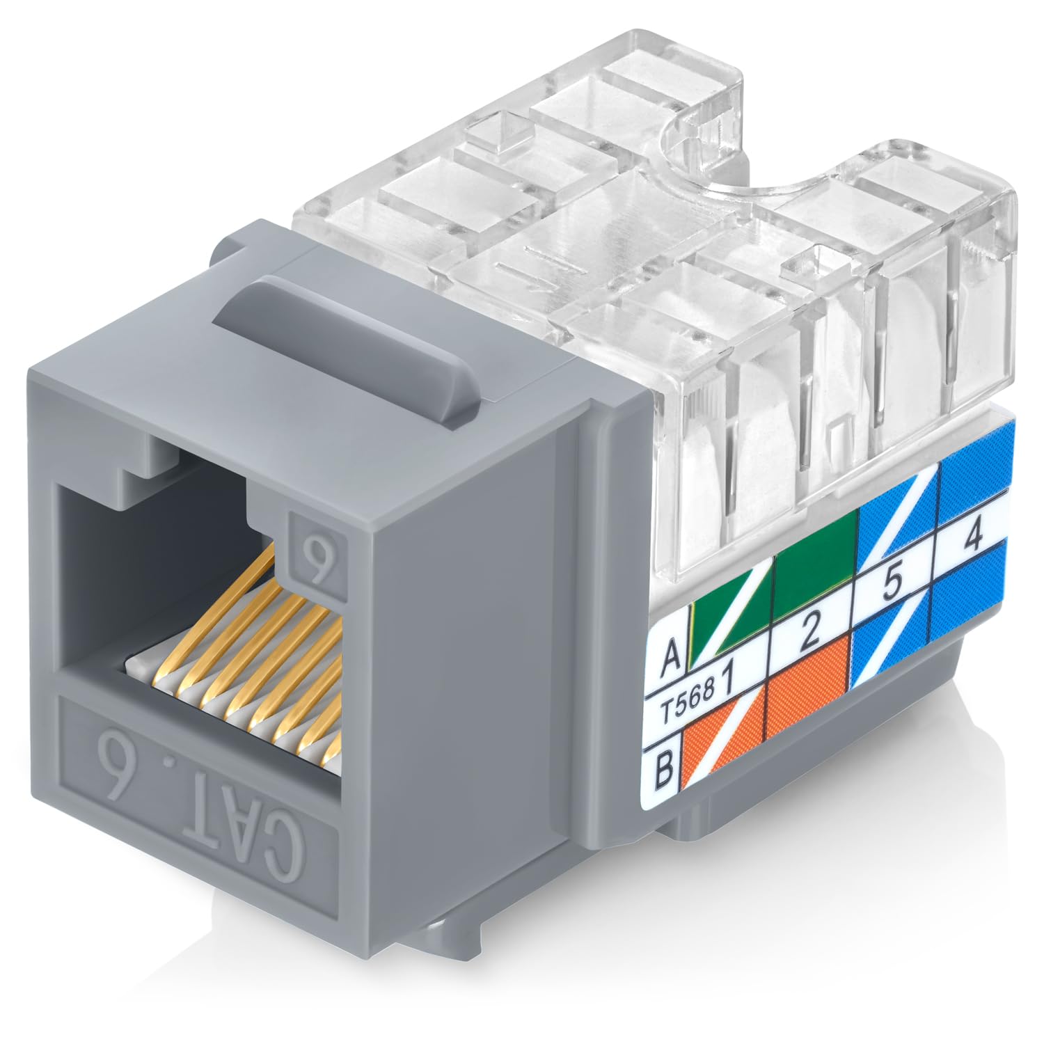 Photo 1 of Everest 90° Angled RJ45 Cat6 Keystone Jacks 10-Pack in Gray - Slim Profile Female RJ45 Connectors - Cat 6 Keystone Jack - Compatible with 90° Angled Speed Termination Tool - easyJACK (B094WB91H3)