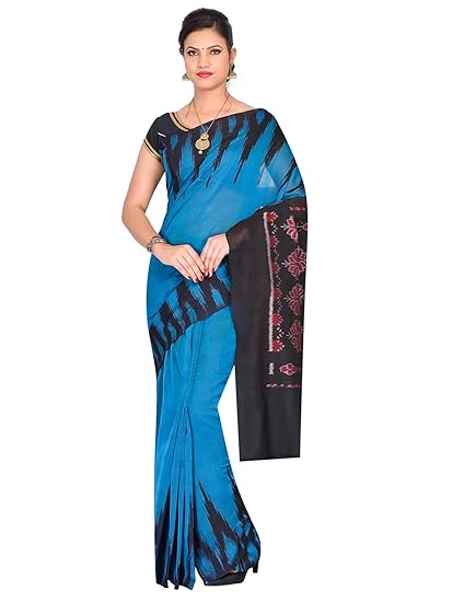 ODISHA HANDLOOM Womens Sambalpuri Cotton Saree With Blouse Piece (OHAUG2019-173_Blue)