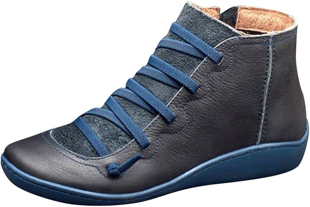 KINGOLDON Boots Round Toe Rome Retro Fringe Short Ankle Boots Flat Shoes Women's Fashion Casual Boots