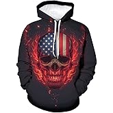 Hurspmr Men's USA Skull Hoodies 3D American Flag Skeleton Sweatshirt Hooded Patriotic Long Sleeve Pullover Shirt