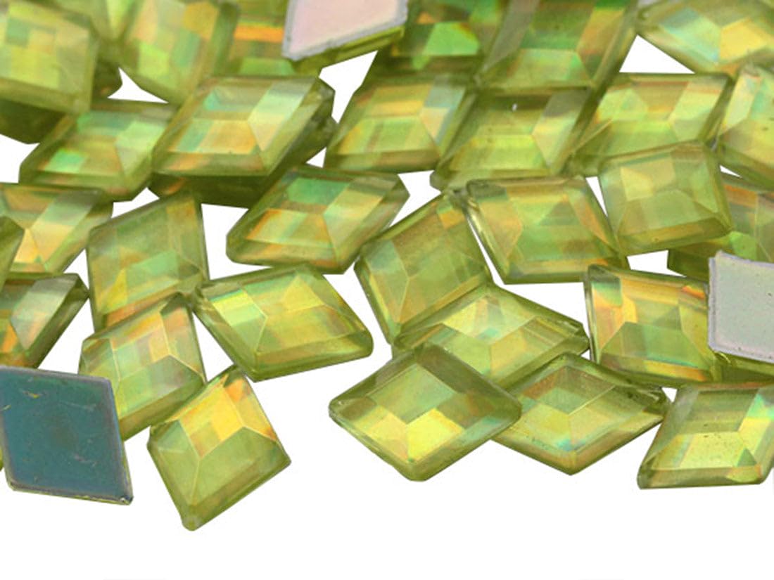 Allstarco 10x7mm Yellow Jonquil AB Flat Back Diamond Acrylic Rhinestones Plastic Gems for Jewelry Making Costume Jewels Cosplay Embelishments - 100 Pieces