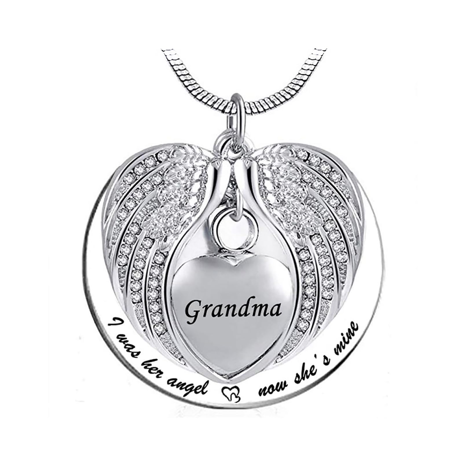 LSxAB Heart Angel Wing Memorial Cremation Urn Ashes Necklaces for Grandma Keepsake Pendant Ashes Holder - I was His Angel Now He's Mine