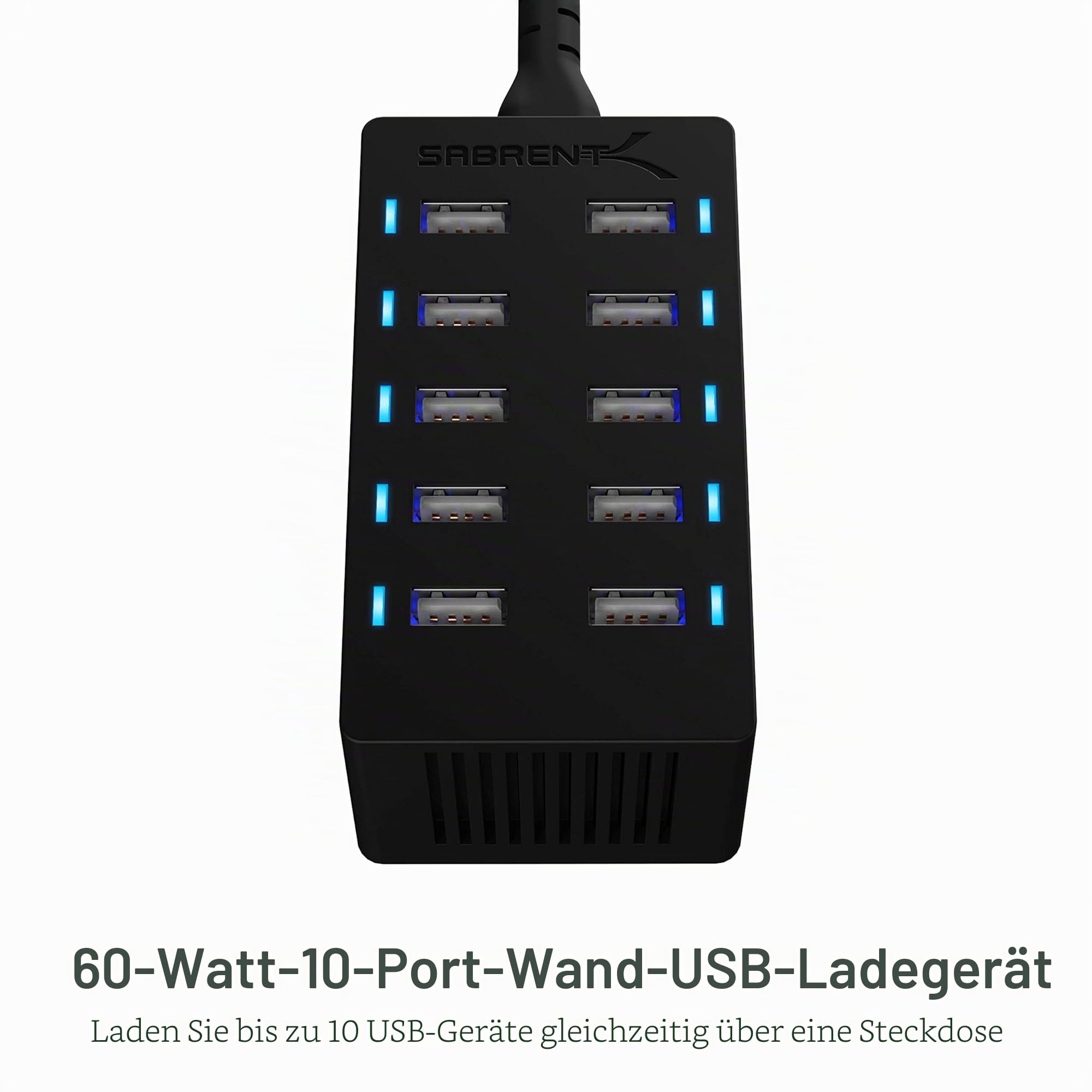 SABRENT USB Ladegerät, 60Watt 10ports USB-Schnellladegerät Ladestation Mehrfach, mit Netzteil, Ladestation für MacBook, USB-C Laptops, Nexus, iPhone, Samsung Galaxy (AX-TPCS) 3