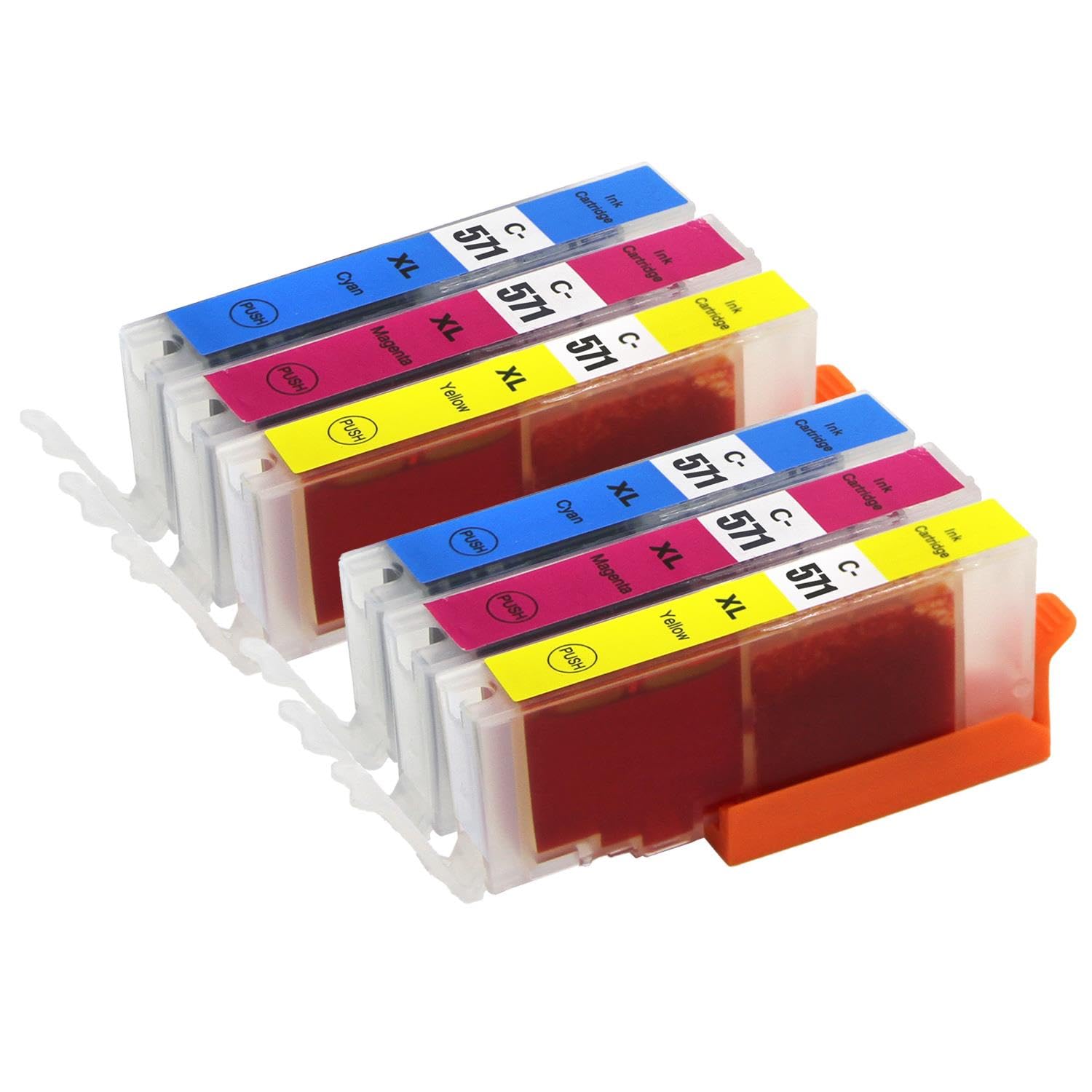 Go Inks® 2 Set of 3 C/M/Y Ink Cartridges to replace Canon CLI-571 Compatible/non-OEM for PIXMA Printers (6 Inks), High Capacity