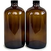 Vivaplex, 2, Amber, 32 oz Glass Bottles, with Lids