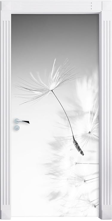 Stil.Zeit Möbel Löwenzahn Schirmflieger Pusteblume Kunst B&W als Türtapete, Format: 200x90cm, Türbild, Türaufkleber, Tür Deko