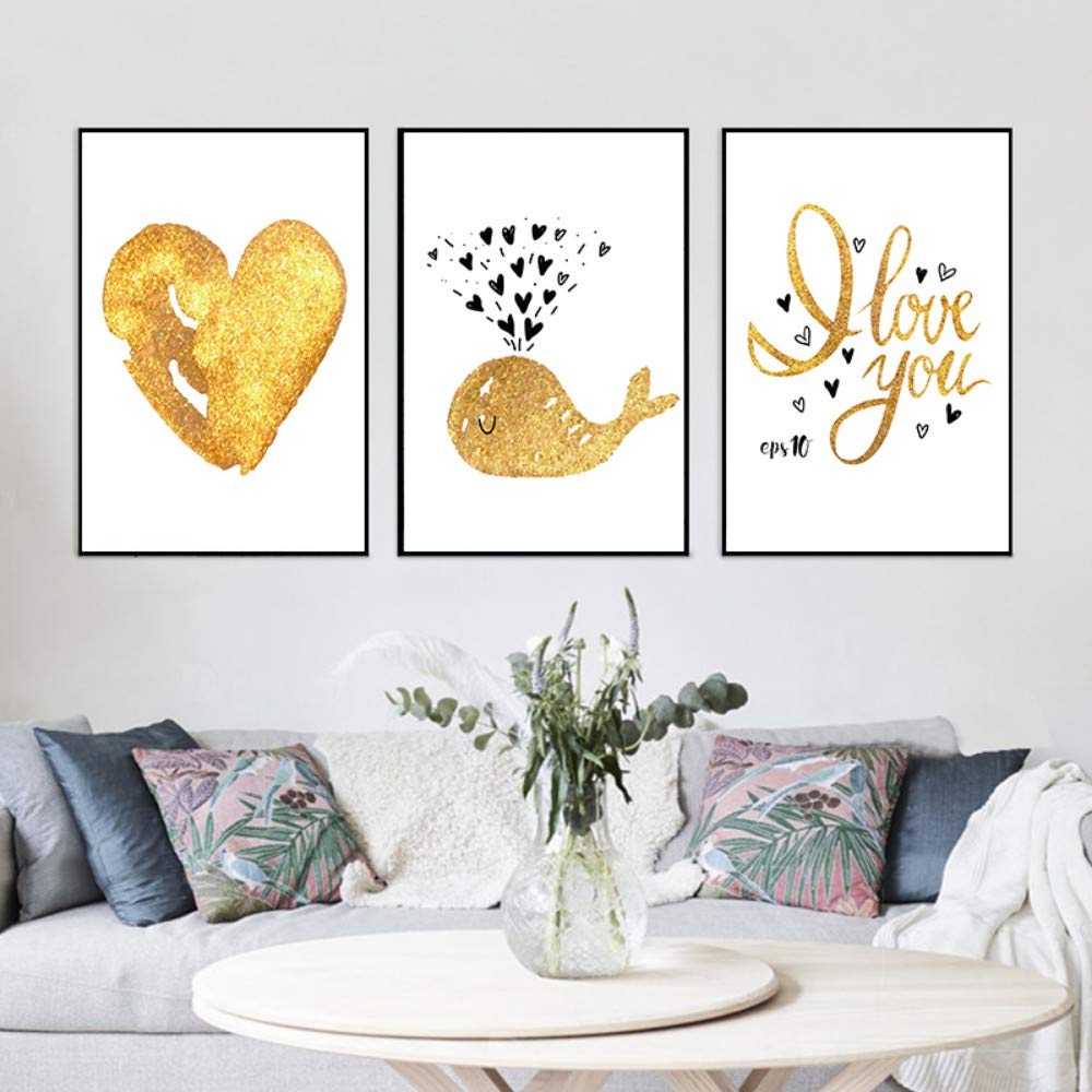 Nordique Dessin Anime Affiche Mur Impression Amour 3 Pieces Dore Affiche Amour Peinture Abstraite Chambre Bebe Dec Mignon Moderne Simple Peinture Zshscl Impression Sur Toile Toile Peintures D Impression Cuisine Maison