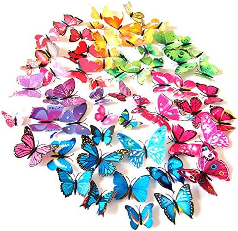 Kosause 6 Colors 3D Butterfly Removable Mural Stickers Wall Stickers Decal for Home and Room Decoration 72 Pieces