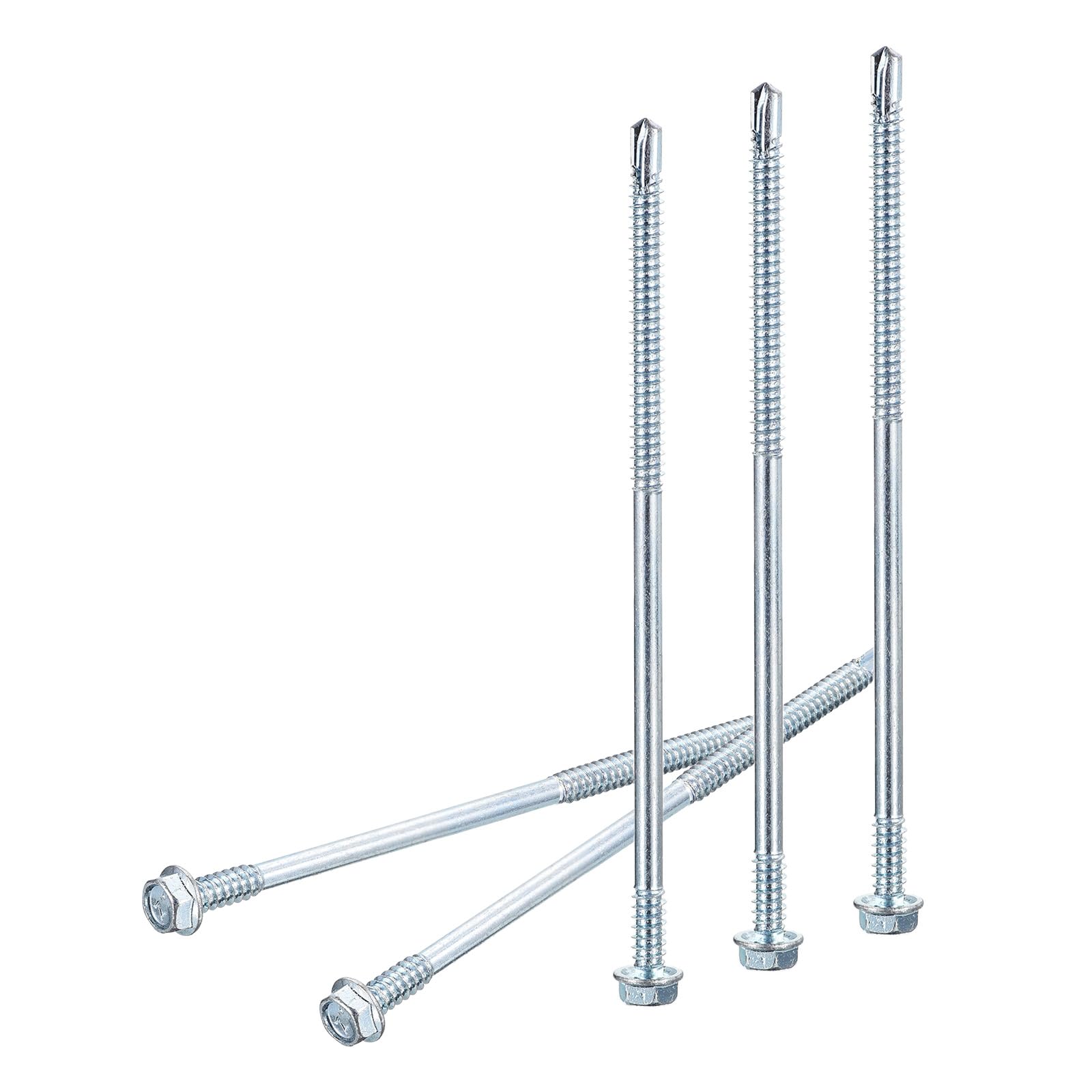 DTGN #14x6" Hex Washer Head Self Drilling Screws - 10Pack - Good for Metal - Carbon Steel Self Tapping Metal Sheet Screws