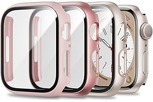 DAFUZ [3 Packs] Case for Apple Watch Series 9/8/7 41mm with Tempered Glass Screen Protector, Hard PC Protective Bumper and Ultra-Thin Face Cover Compatible with Iwatch Series 9/8/7 41mm (3 Colors)