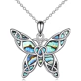 KQF Butterfly Necklace for Women Sterling Silver Celtic Knot/Filigree Abalone Shell Butterfly Pendant Necklace Dainty Vintage Butterfly Jewelry Gift for Girls Mom Daughter Girlfriend