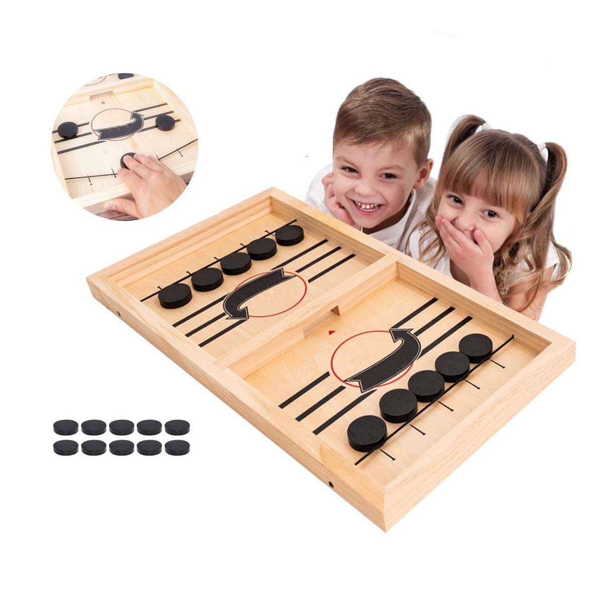 Fast Sling Puck Game,Slingshot Hockey Game,Fast Paced Portable Wooden Table Hockey Board Game for Adults & Kids,Fun Family Interactive Toy for Games Nights & Parties