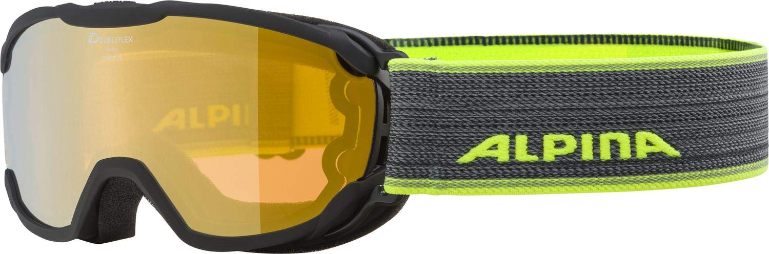 ALPINA Unisex - Children, PHEOS JR. Q-LITE ski goggles, black-neon yellow, One Size