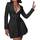 Eilova Orityle Women's Button Down Mini Dress Lapel V Neck A Line Pleated Short Dress Formal Elegant Homecoming Dresses