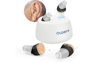 Oldriv Rechargeable Hearing Aids for Adults Seniors, 1 Pair Completely-in-Canal (CIC) Hearing Aids for Adults Seniors Rechargeable OTC Hearing Aids Black