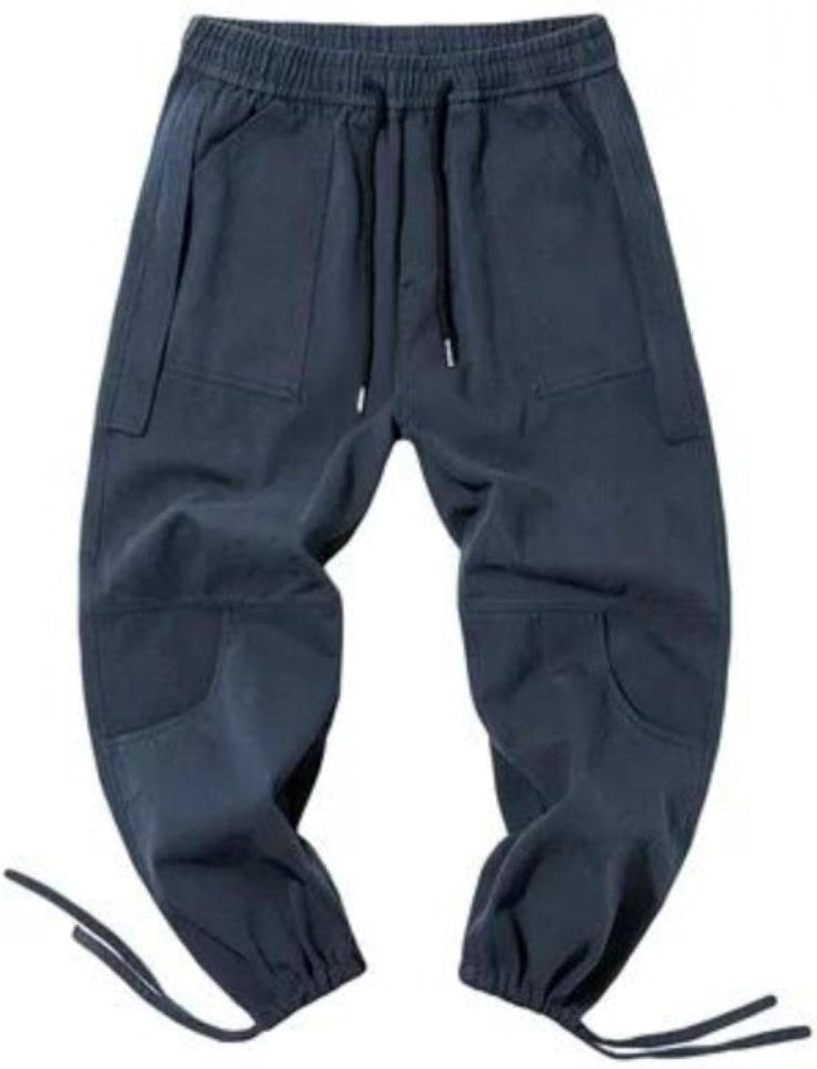 Men Loose Pants Soft Waist Ankle Tie Drawstring Loose MultiPocket