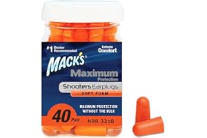 Mack's Maximum Protection Soft Foam Shooting Ear Plugs, 40 Pair – 33 dB Highest NRR – Comfortable Earplugs for Hunting, Tactical, Target, Skeet and Trap Shooting | Made in USA
