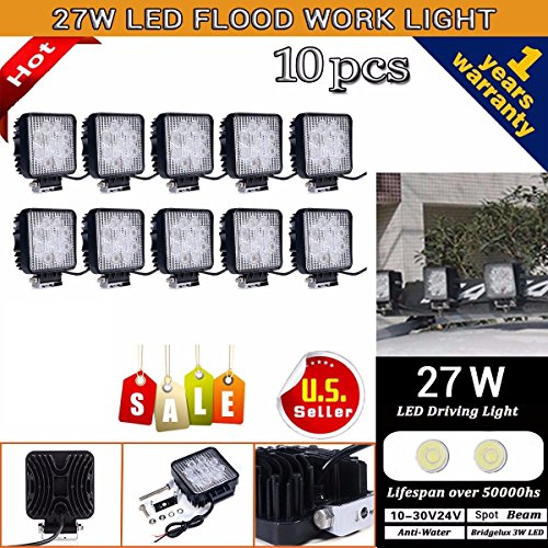 10Pcs 27W Flood Beam LED Work Light Offroads Lamp Truck Boat SUV ATV 12V 24V US