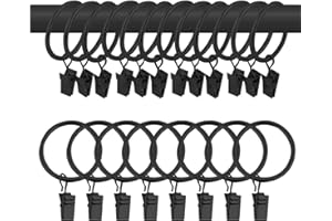 WISION 40 Pcs 1.5" Metal Curtain Rings with Clips Curtain Rod Rings Clips, Rustproof Curtain Closer Clips Drapery Hanging Rings Clips for Tension Rod Bracket Eyelets Decorative Hangers, Black